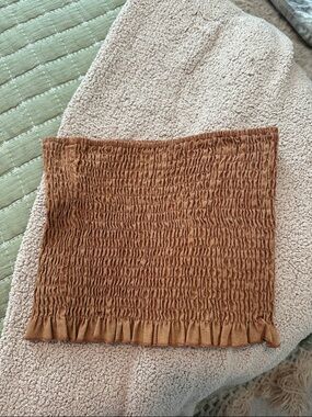 She + Sky Smocked Tube Crop Top in Copper Brown